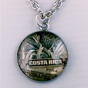 Postage Stamp Vintage Jewelry Costa Rica Pendant Necklace